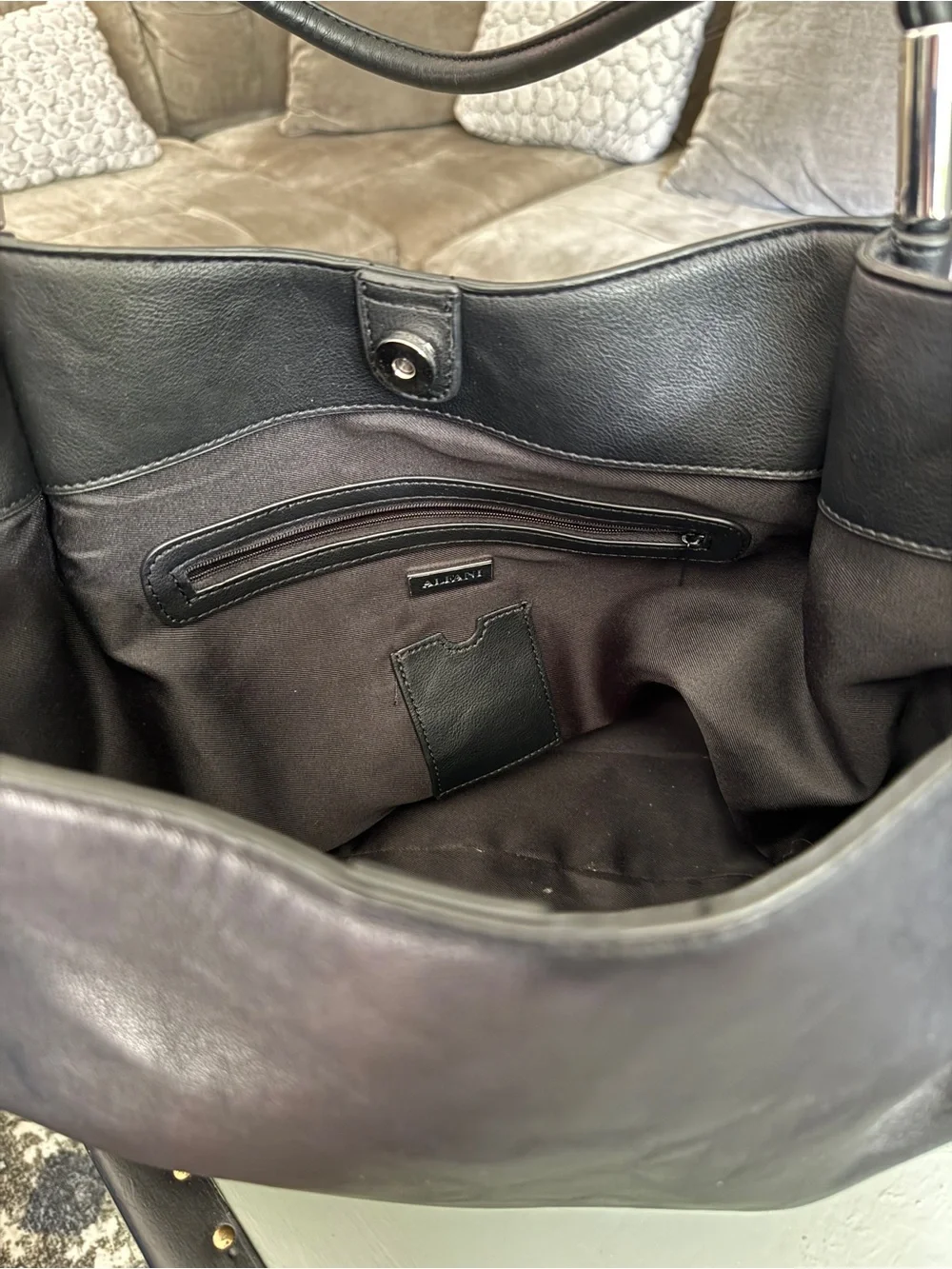 Alfani Black Faux Leather Tote with Silver Accents